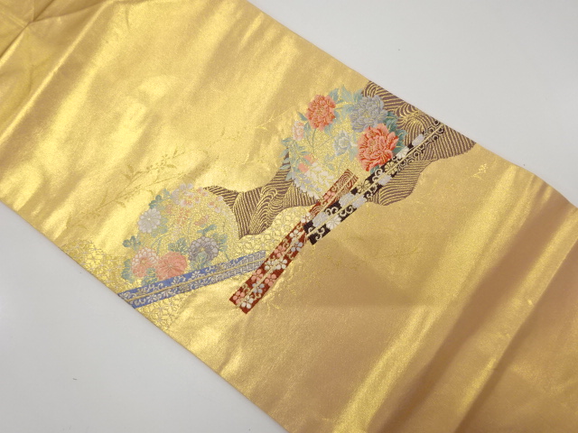 扇に花丸模様織り出し名古屋帯